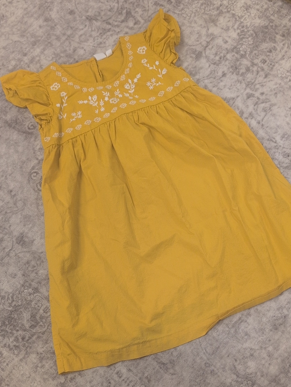 GAP Yellow Embroidered Flutter-Sleeve Dress